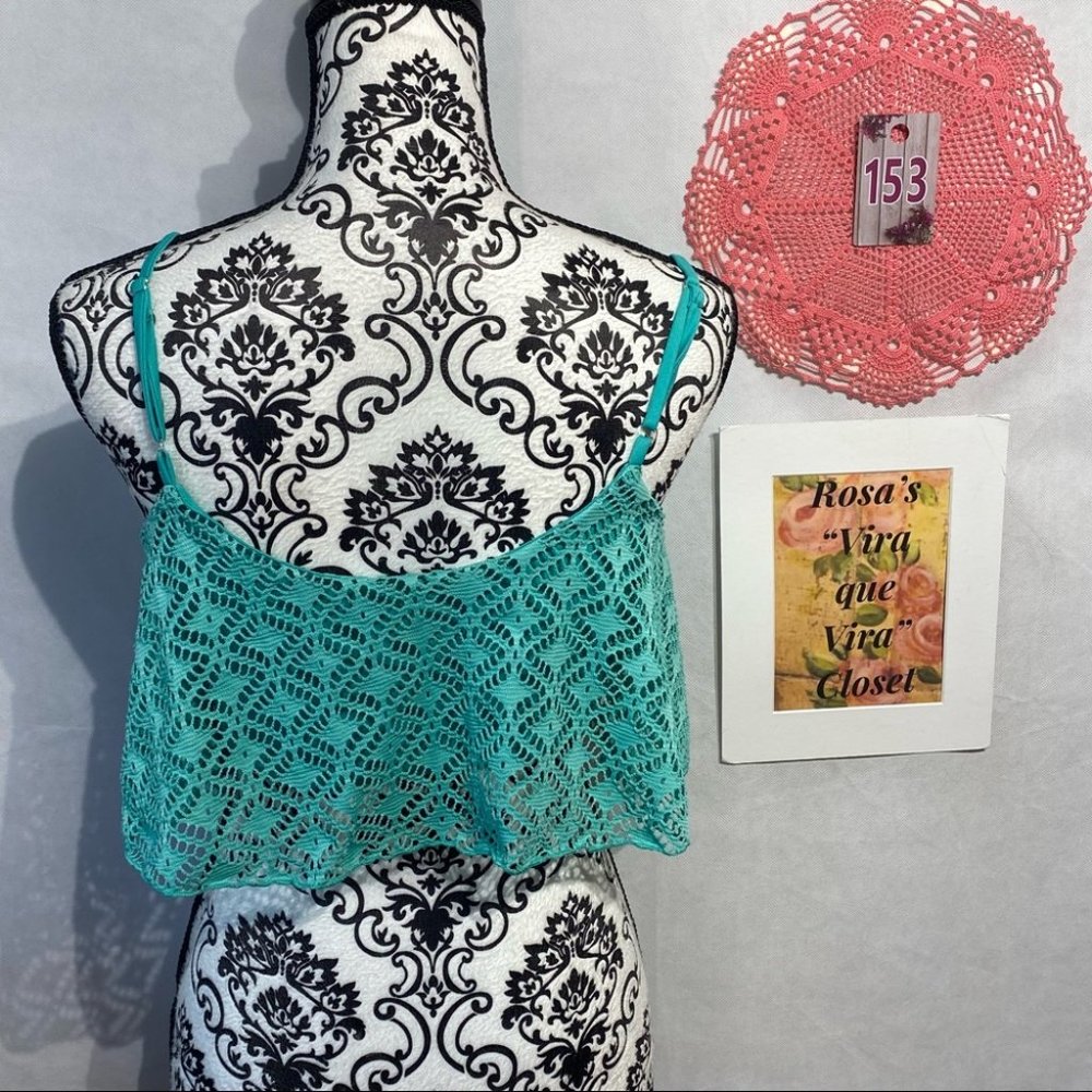 La Hearts Lace Crop Top Teal/Green - Picture 3 of 6